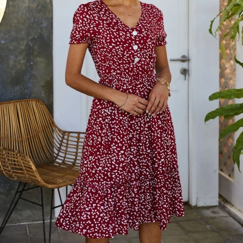 All Over Print Frill Trim Dress